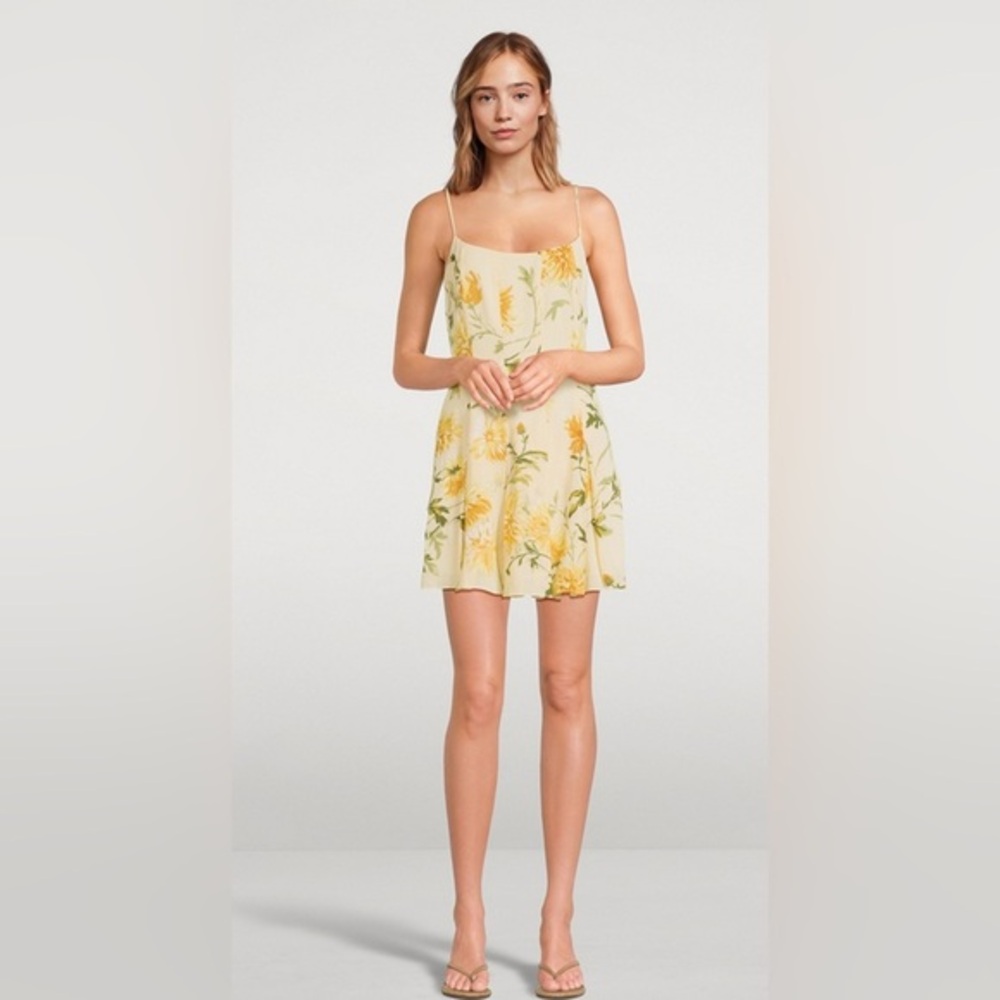 New Reformation Annelise Floral Mini Dress Honey glow